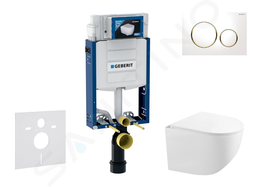 Geberit Kombifix - Voorwand montageset, compacte toilet Gaia en softclose zitting, knop Sigma20, wit/verguld SANI15CA3128
