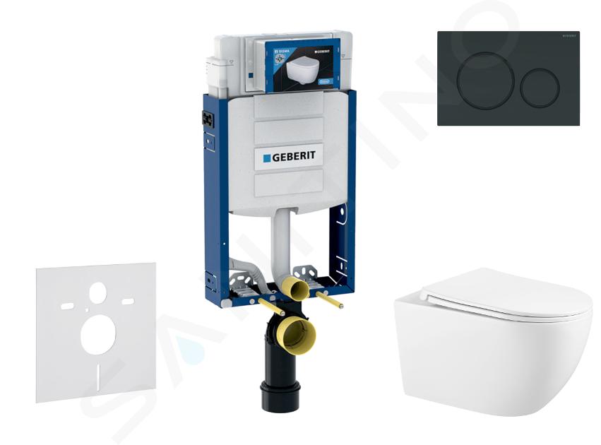 Geberit Kombifix - Set voorwandinstallatie, Gaia toilet en softclose zitting, Sigma20 bedieningsplaat, zwart glans/zwart mat SANI15CA5120