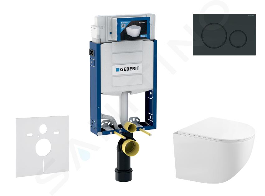 Geberit Kombifix - Voorwand montageset, compacte toiletpot Gaia en softclose zitting, bedieningsplaat Sigma20, zwart glans/zwart mat SANI15CA5124