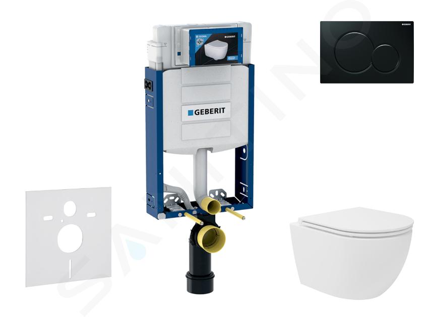 Geberit Kombifix - Voorwandinstallatieset, compact toilet Oudee Vortex en softclose-zitting, bedieningsplaat Sigma01, zwart SANI15CA5130