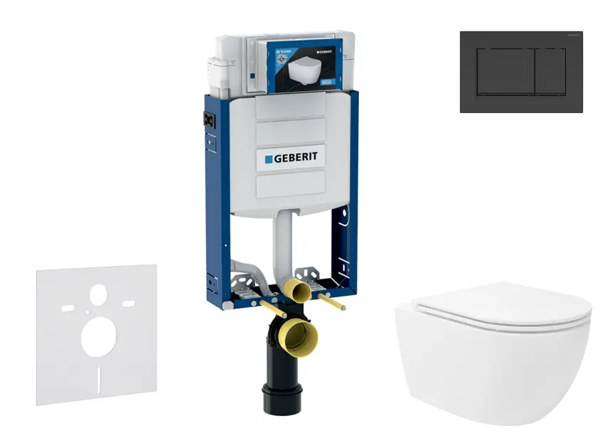 Geberit Kombifix - Set med väggmonterad installation, Oudee Vortex toalett och mjukstängande sits, Sigma20-knapp, matt svart/svart SANI15CA5139