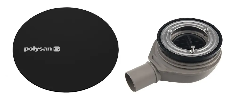 Polysan - Sifon za tuš kadu Mirai, promjer 90 mm, s poklopcem, mat crni 72730B