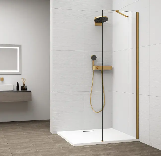 E-shop Polysan Esca - Sprchová stena Walk-In 60x210 cm, Antidrop, sklo číre/matná zlatá ES1060-04