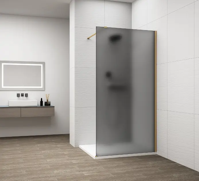 Polysan Esca - Zid za tuširanje Walk-In 100x210 cm, Antidrop, dimljeno matirano staklo/mat zlato ES1410-04