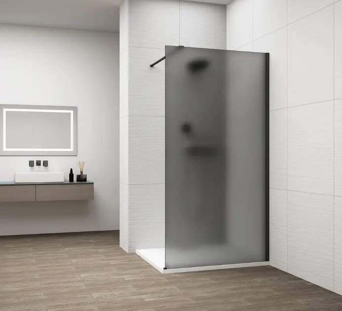 E-shop Polysan Esca - Sprchová stena Walk-In 110x210 cm, Antidrop, dymové matné sklo/matná čierna ES1411-02