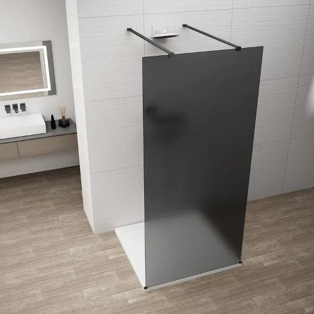 E-shop Polysan Esca - Sprchová stena Walk-In 110x210 cm, Antidrop, dymové matné sklo/matná čierna ES1411-06