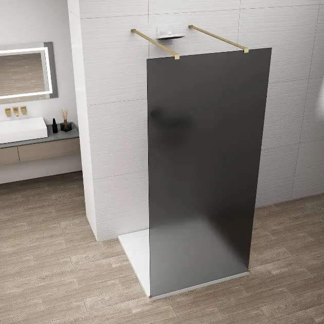 Polysan Esca - Zid za tuširanje Walk-In 110x210 cm, Antidrop, dimljeno matirano staklo/mat zlato ES1411-08