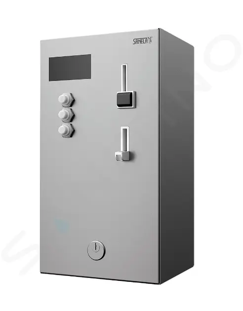 Sanela - Nástenný mincový automat pre 4-12 spŕch, interaktívne ovládanie, antivandal, matná nerezová SLZA 02KN