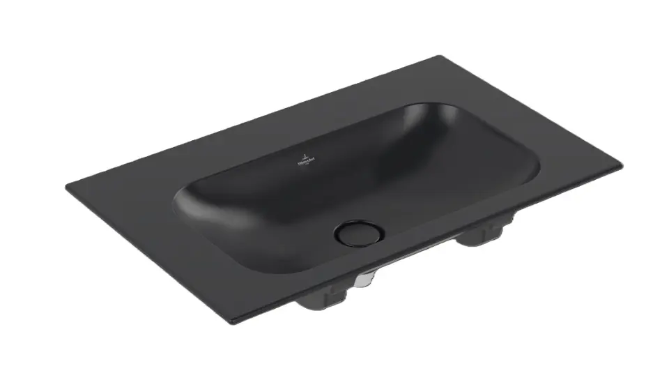 Villeroy & Boch Finion - Möbelwaschtisch 80x50 cm, verdeckter Überlauf, Armaturenbohrung, CeramicPlus, Pure Black 416484R7