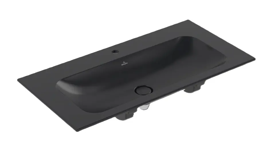 Villeroy & Boch Finion - Umývadlo nábytkové 100x50 cm, bez prepadu, otvor na batériu, CeramicPlus, Pure Black 4164A2R7