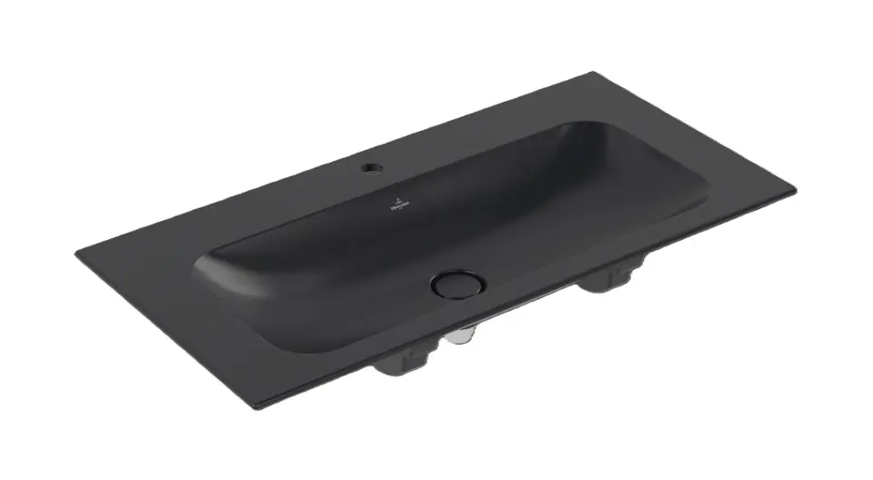 Villeroy & Boch Finion - Umyvadlo nábytkové 100x50 cm, skrytý přepad, otvor pro baterii, CeramicPlus, ViFlow, Pure Black 4164ABR7