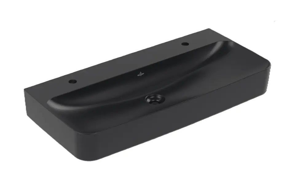 Levně Villeroy & Boch Finion - Dvojumyvadlo 100x47 cm, bez přepadu, 2 otvory pro baterie, CeramicPlus, Pure Black 41681LR7