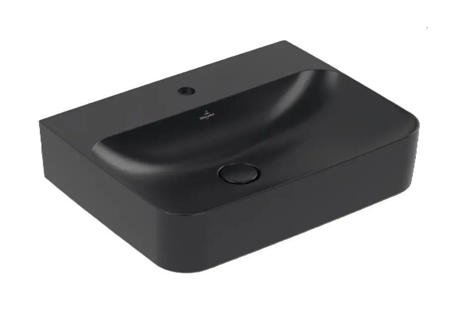 Villeroy & Boch Finion - Umývadlo 60x47 cm, bez prepadu, otvor na batériu, CeramicPlus, Pure Black 416861R7