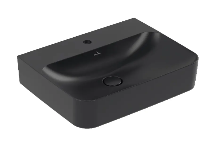 Levně Villeroy & Boch Finion - Umyvadlo 60x47 cm, skrytý přepad, otvor pro baterii, CeramicPlus, Pure Black 41686CR7
