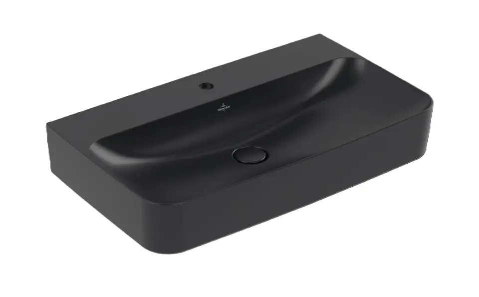 Villeroy & Boch Finion - Waschtisch 80x47 cm, verdeckter Überlauf, Mischbord, CeramicPlus, Pure Black 416884R7