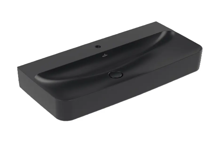 Levně Villeroy & Boch Finion - Umyvadlo 100x47 cm, skrytý přepad, otvor pro baterii, CeramicPlus, Pure Black 4168ABR7