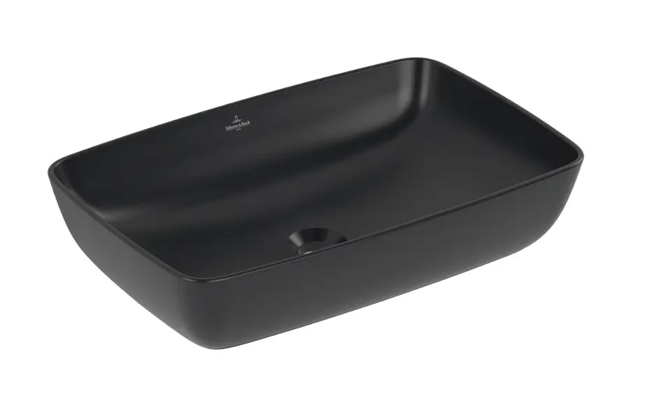Villeroy & Boch Artis - Lavoar cu montare pe blat 58x39 cm, fără preaplin, fără orificiu pentru baterie, CeramicPlus, Pure Black 417258R7