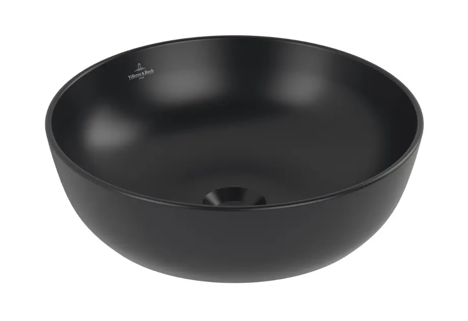 Villeroy & Boch Artis - Aufsatzwaschtisch, Durchmesser 43 cm, ohne Überlauf, ohne Armaturenbohrung, CeramicPlus, Pure Black 417943R7