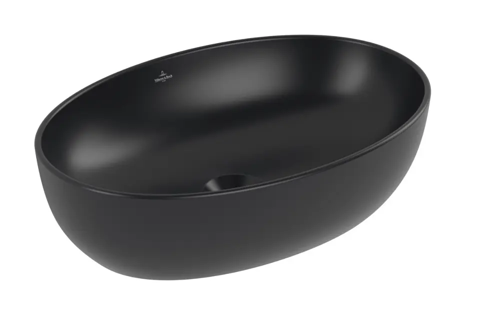 Villeroy & Boch Artis - Lavoar cu montare pe blat 48x33 cm, fără preaplin, fără orificiu pentru baterie, CeramicPlus, Pure Black 438848R7