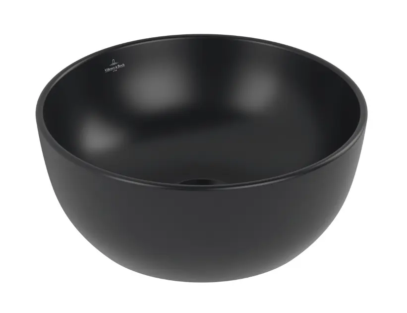 Levně Villeroy & Boch Artis - Umývátko na desku, průměr 33 cm, bez přepadu, bez otvoru pro baterii, CeramicPlus, Pure Black 438932R7