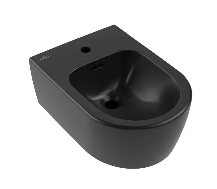 Villeroy & Boch Skyla - Hängebidet 530x370 mm, mit Überlauf, Wasserhahnloch, CeramicPlus, Pure Black 448200R7