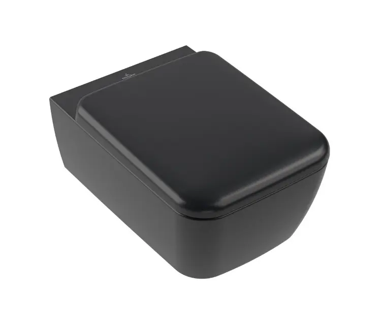 Villeroy & Boch Skyla - Hängende Toilette mit Sitz SoftClosing, TwistFlush, DirectFlush, CeramicPlus, Pure Black 4682CLR7