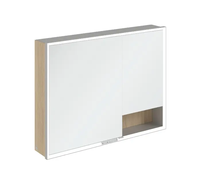 Villeroy & Boch My View+ - Tükrös szekrény LED világítással 100x75x17 cm, 2 ajtós, északi tölgy/szürke A48110VJ