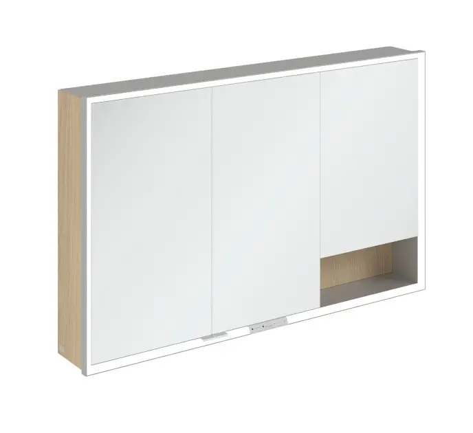 Villeroy & Boch My View+ - Tükrös szekrény LED világítással 120x75x17 cm, 3 ajtós, Nordic Oak/szürke A48112VJ