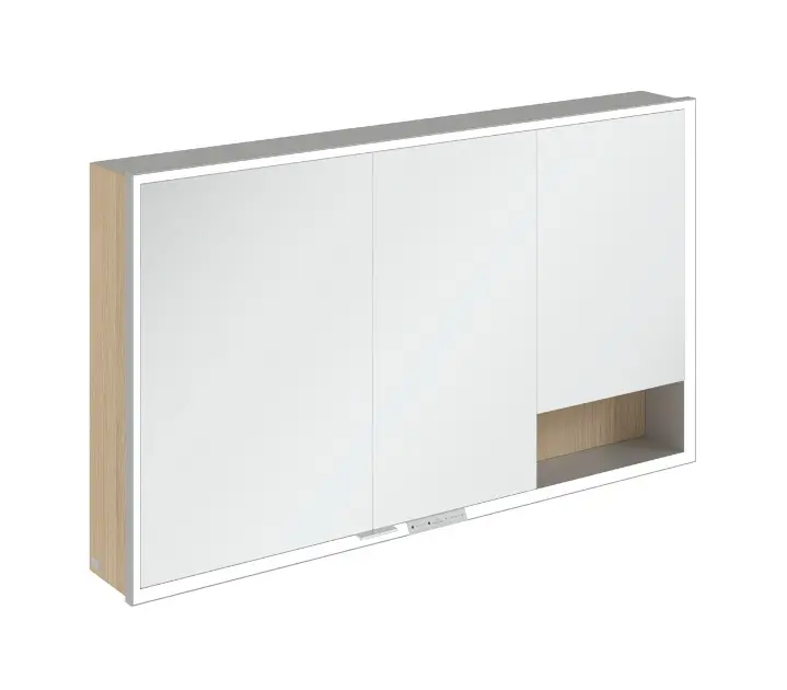 Villeroy & Boch My View+ - Tükrös szekrény LED világítással 130x75x17 cm, 3 ajtós, Nordic Oak/szürke A48113VJ