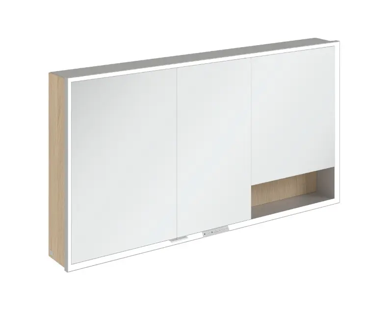 Villeroy & Boch My View+ - Tükrös szekrény LED világítással 140x75x17 cm, 3 ajtós, Nordic Oak/szürke A48114VJ