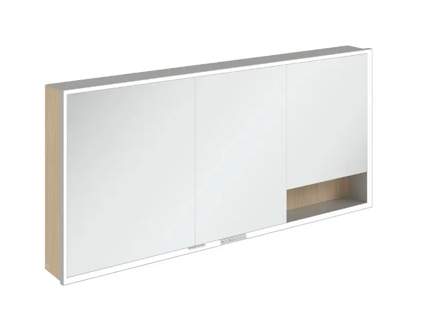 Villeroy & Boch My View+ - Tükrös szekrény LED világítással 160x75x17 cm, 3 ajtós, Nordic Oak/szürke A48116VJ