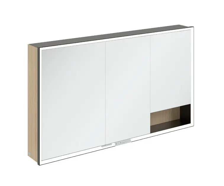 Levně Villeroy & Boch My View+ - Zrcadlová skříňka s LED osvětlením 130x75x17 cm, 3 dvířka, Nordic Oak/matná černá B48113VJ