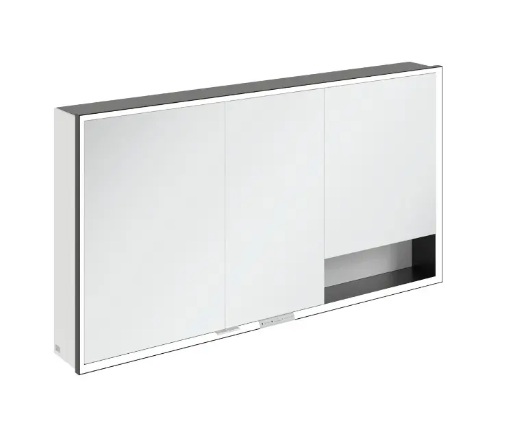 Levně Villeroy & Boch My View+ - Zrcadlová skříňka s LED osvětlením 140x75x17 cm, 3 dvířka, matná černá/šedá B48114VE
