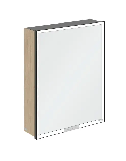 Levně Villeroy & Boch My View+ - Zrcadlová skříňka s LED osvětlením 60x75x17 cm, 1 dvířka, panty vlevo, Nordic Oak/matná černá B4816LVJ