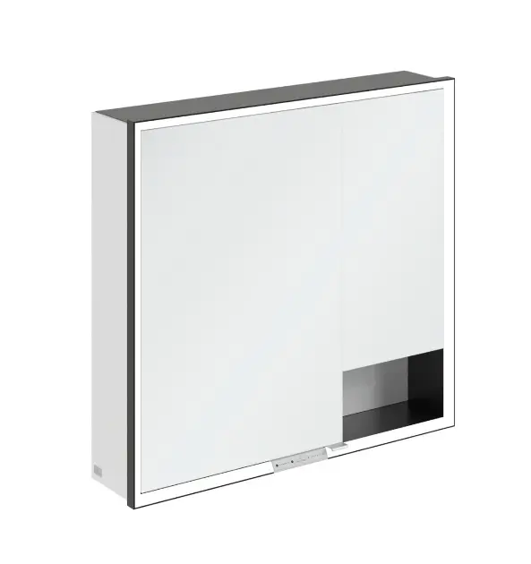 Levně Villeroy & Boch My View+ - Zrcadlová skříňka s LED osvětlením 80x75x17 cm, 2 dvířka, Brilliant White/matná černá B48180VE