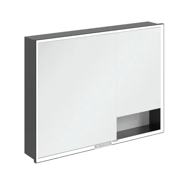 Levně Villeroy & Boch My View+ - Zrcadlová skříňka s LED osvětlením 100x75x17 cm, 2 dvířka, Brilliant White/matná černá B48210VE