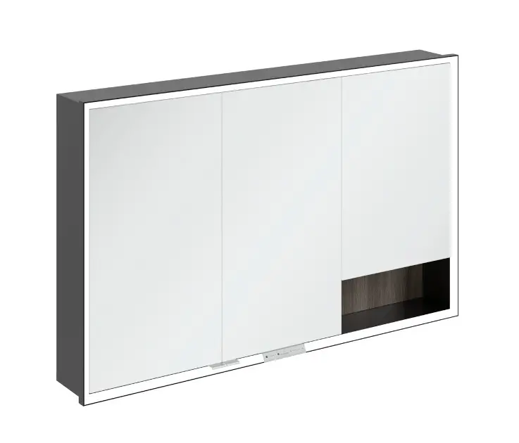 Levně Villeroy & Boch My View+ - Zrcadlová skříňka s LED osvětlením 120x75x17 cm, 3 dvířka, Stone Oak/matná černá B48212RK