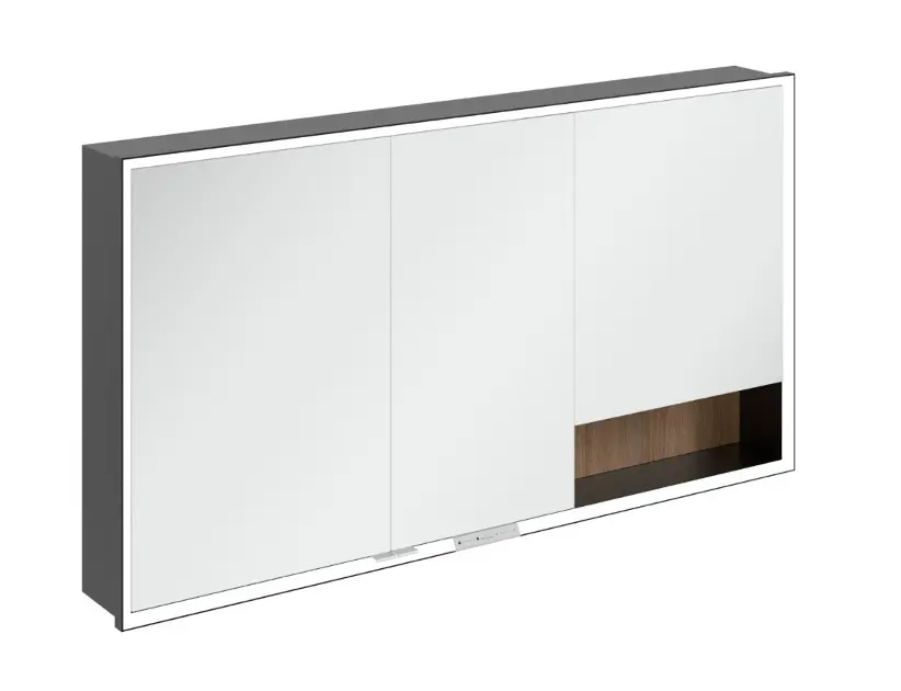 Levně Villeroy & Boch My View+ - Zrcadlová skříňka s LED osvětlením 140x75x17 cm, 3 dvířka, Kansas Oak/matná černá B48214RH