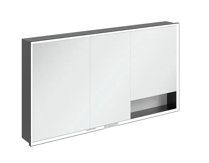 Levně Villeroy & Boch My View+ - Zrcadlová skříňka s LED osvětlením 140x75x17 cm, 3 dvířka, Brilliant White/matná černá B48214VE