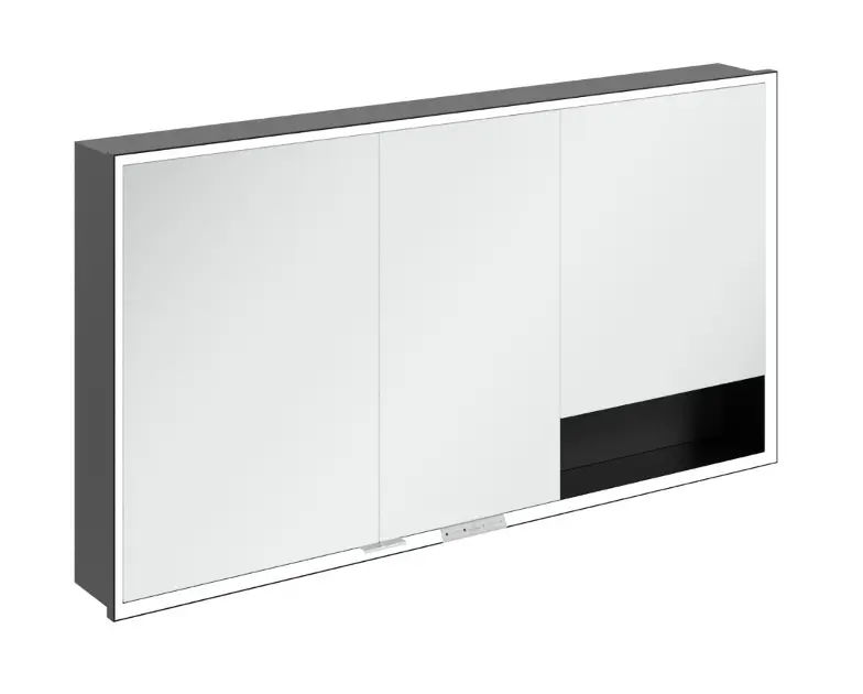 Levně Villeroy & Boch My View+ - Zrcadlová skříňka s LED osvětlením 140x75x17 cm, 3 dvířka, černá/matná černá B48214VL