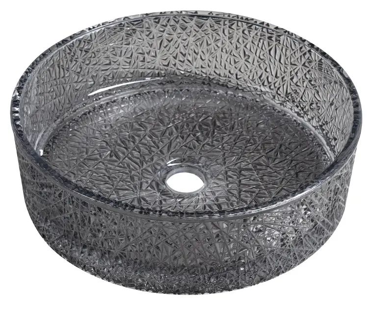 Sapho Beauty - Umywalka nablatowa, średnica 40 cm, bez przelewu, bez otworu na baterię, szkło/czarna TY323B