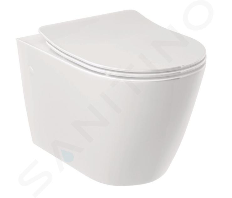 Kludi Resa R - Závěsné WC se sedátkem SoftClose, Rimless, Spiralflush, lesklá bílá 23WCSET43