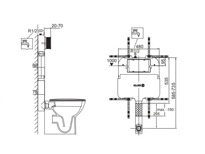 Kludi Unifix - Réservoir encastré, hauteur d'installation 114 cm 79107 ...
