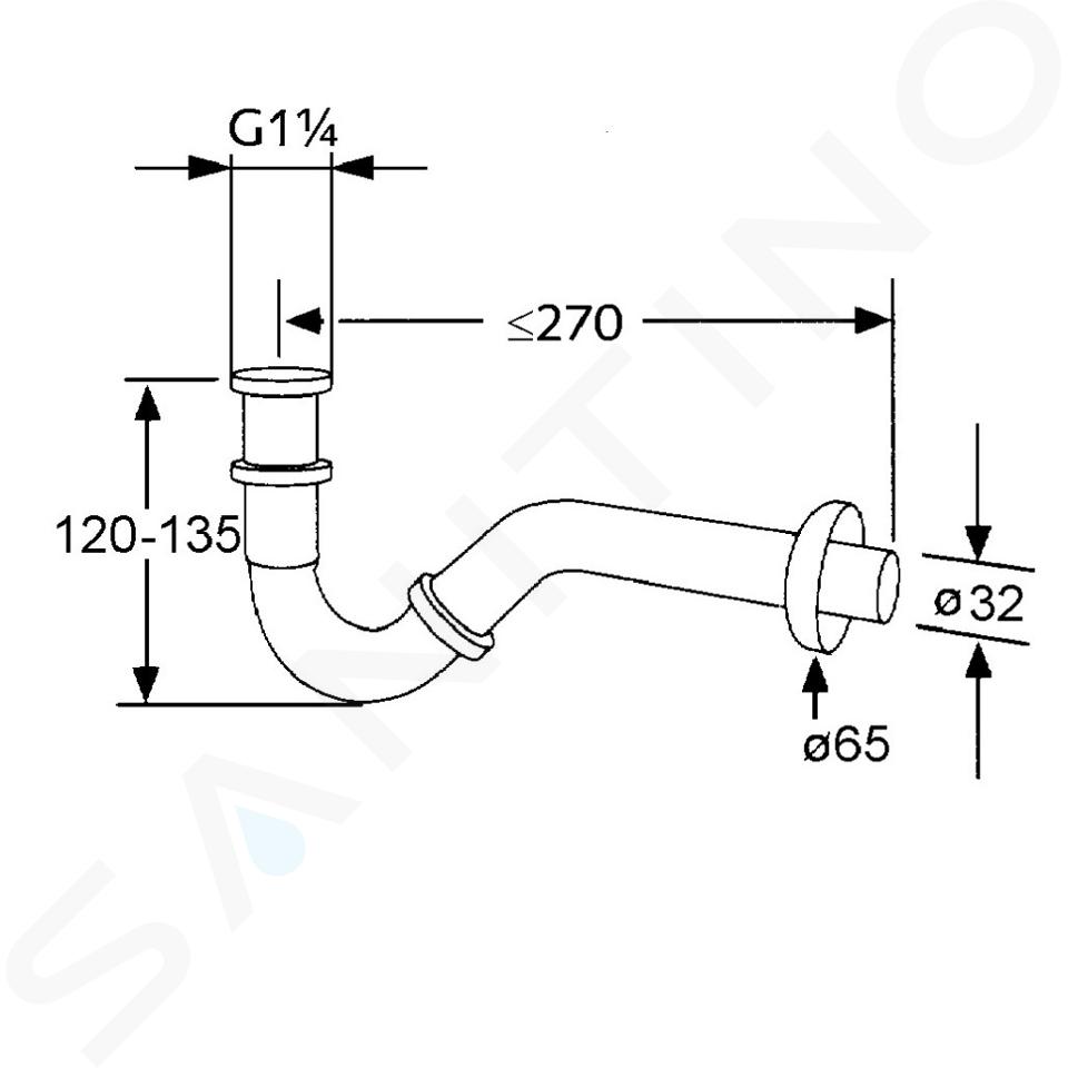 Kludi Bad Sifone 1031105-00 Bidet Pipe Siphon G 1 1/4 Chrome