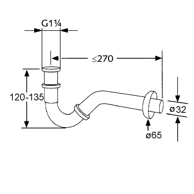 KLUDI Bad Sifone 1025005-00 - Hoogwaardige Messing Buis Sifon 5/4 X 32 Mm