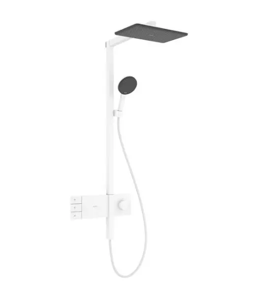 Levně Hansgrohe Raindance Alive Q - Sprchový set s termostatem, 21x34 cm, 3 proudy, EcoSmart, matná bílá 24591700