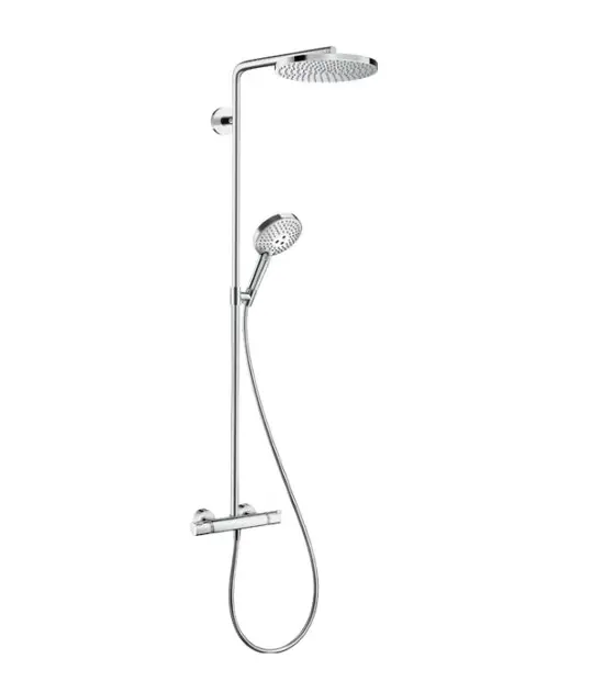 Hansgrohe Raindance S - Brauseset mit Thermostat, Durchmesser 24 cm, 3 Strahlarten, EcoSmart, Chrom 28823000