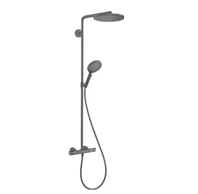 Levně Hansgrohe Raindance S - Sprchový set s termostatem, průměr 24 cm, 3 proudy, EcoSmart, kartáčovaný černý chrom 28823340