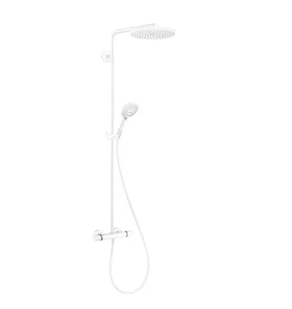 Hansgrohe Raindance S - Conjunto de ducha con termostato, diámetro 24 cm, 3 chorros, EcoSmart, blanco mate 28823700