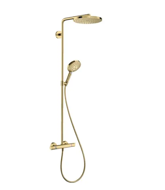 Levně Hansgrohe Raindance S - Sprchový set s termostatem, průměr 24 cm, 3 proudy, EcoSmart, leštěný vzhled zlata 28823990